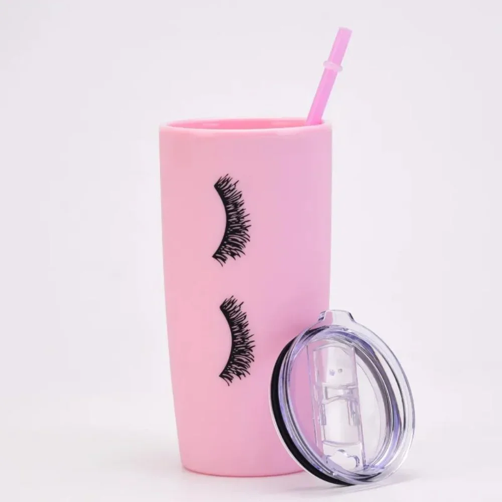 Pink Eyelashes Double Plastic Straw Cup - Picture 2 of 4